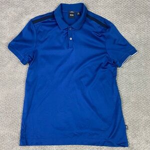Hugo Boss Polo Shirt Men's Large Slim Fit Blue Preppy Mesh Phillipson Mercerised